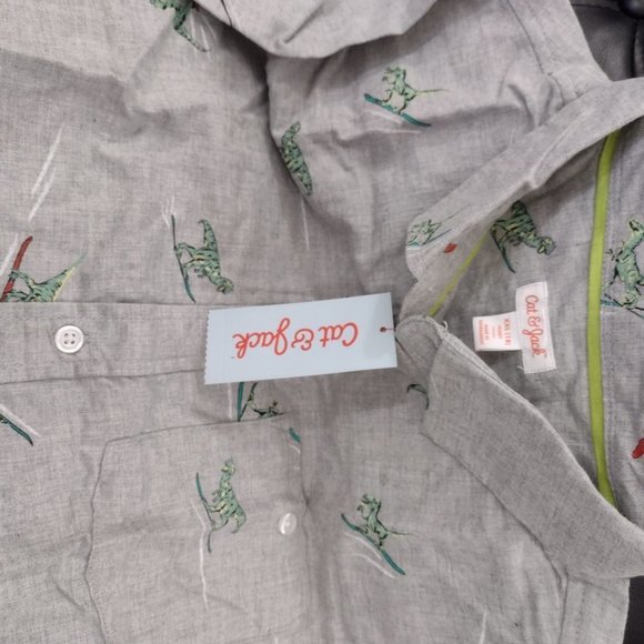 BOYS Dinosaur Shirt Gray Surfing Cat & Jack Button Down Long Sleeve  NWT - Picture 6 of 9